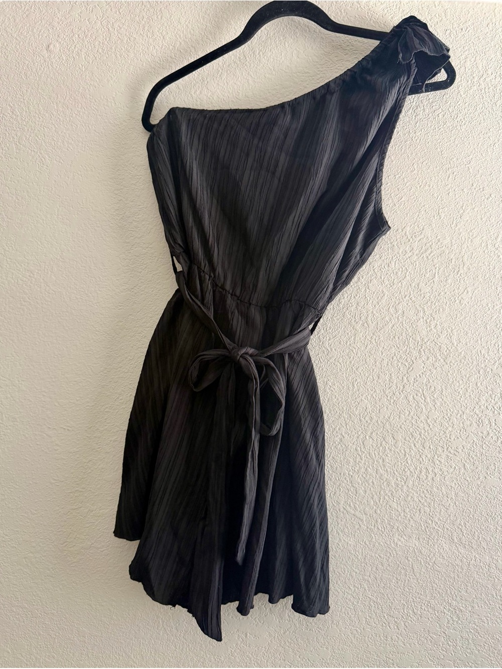 One-Shoulder Black Women’s romper with Waist Tie